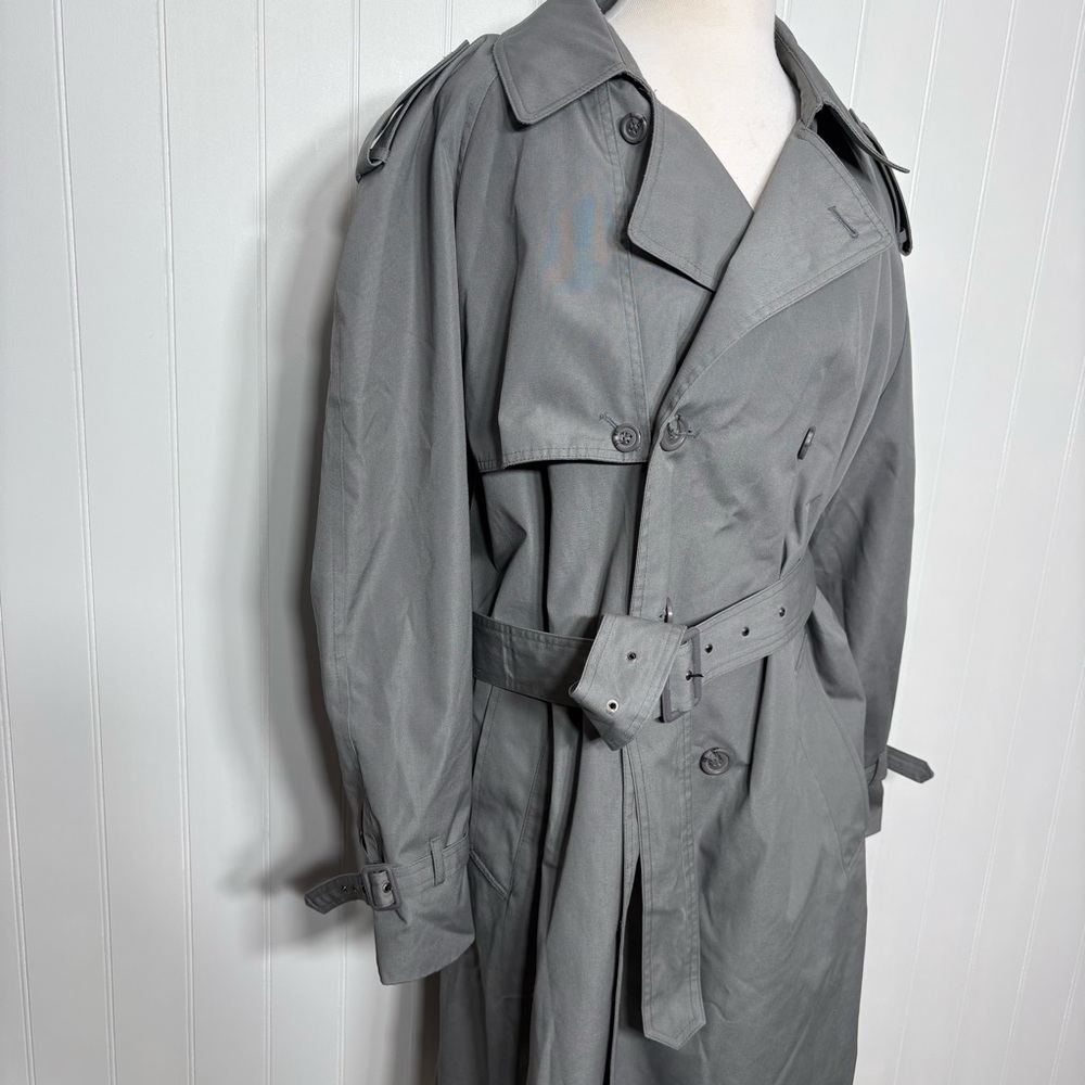 Vintage Moores Grey Trench Coat Belted XL Classic Minimalist Timeless Outerwear - Picture 3 of 7